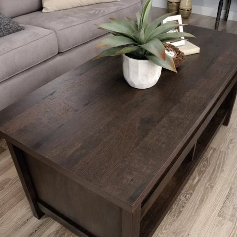 Coffee Oak Lift Top 4 Legs Coffee Table With Storage Etsy