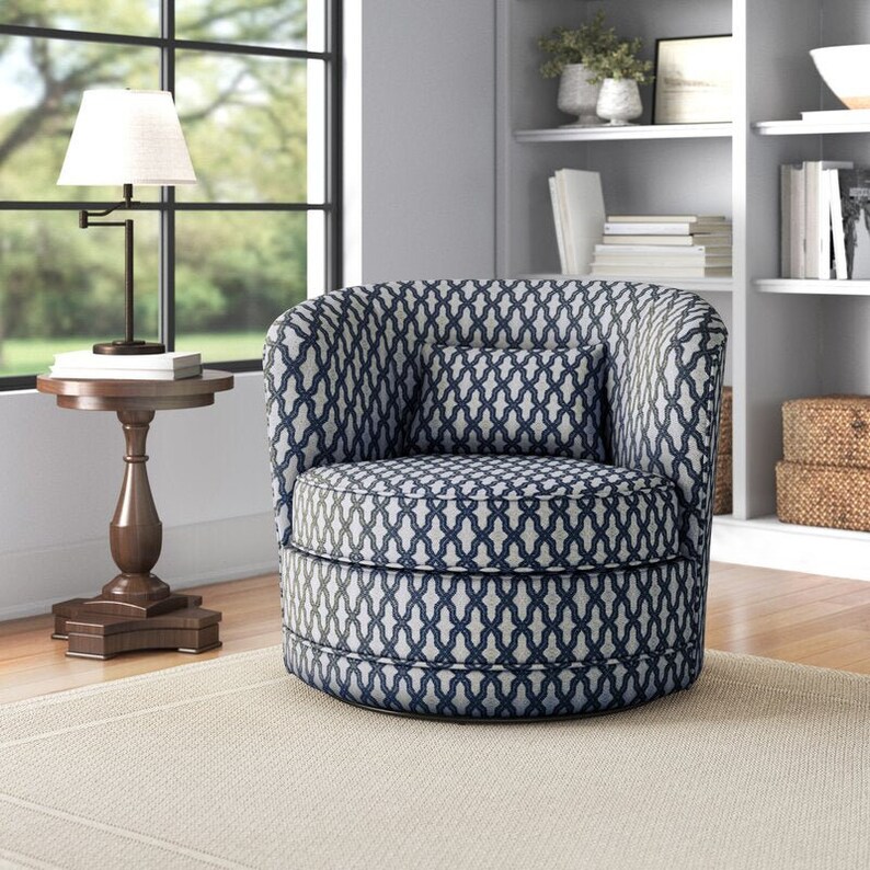 Earle 33.5'' Wide Swivel Barrel Chair Indigo White Etsy