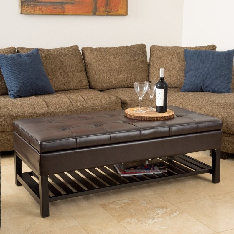 50'' Wide Faux Leather Tufted Rectangle Ottoman With Etsy