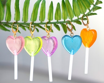 Lollipop Earrings, Candy Jewelry, Heart Earrings