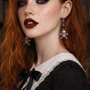 Dark romance earrings, dark academia, gothic skull earrings