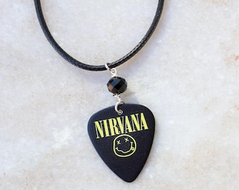 Nirvana Guitar Pick Necklace, Rock Band Jewelry