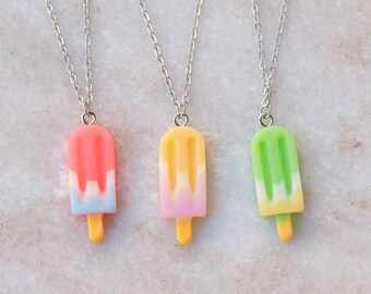Popsicle Necklace, Candy Necklace, Kawaii Jewelry, Silver Stainless Steel Chain