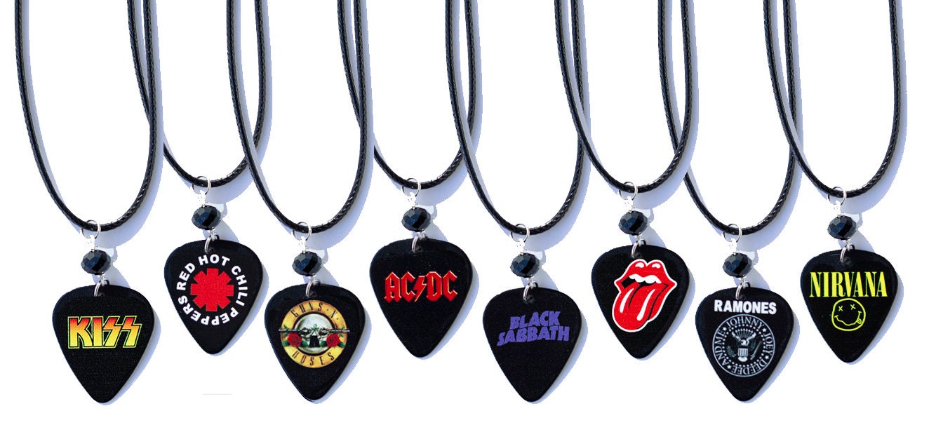 Guitar Pick Necklace Band Guitar Pick Jewelry Necklace Nirvana Metalica KISS Grateful Dead