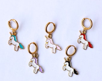 Unicorn Earrings Kawaii Earrings Unicorn Huggie Earrings Huggie Hoop Earrings