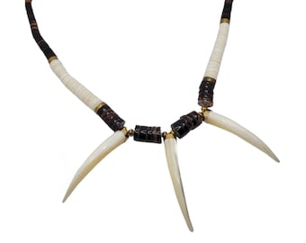 Navajo Heishi Bead Bear Claw Necklace Petrified Wood Bone And Shell