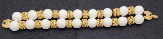 MONET Bracelet White Plastic Gold Filigree Double… - image 3