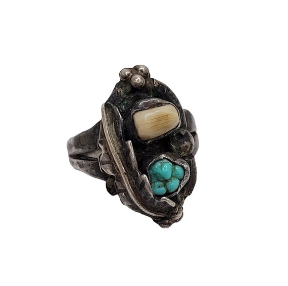 George Kee Navajo Sterling Silver Turquoise Bone Ring Size 5