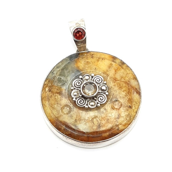 Sajen Sterling Silver Carved Agate Garnet And Topaz Pendant