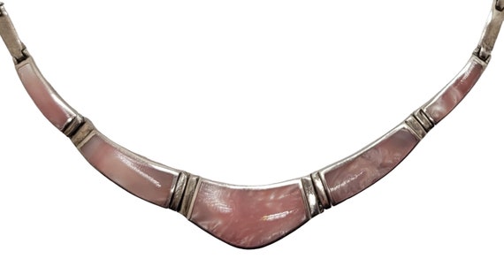 Sterling Silver Rose Quartz Inlay Necklace - image 2