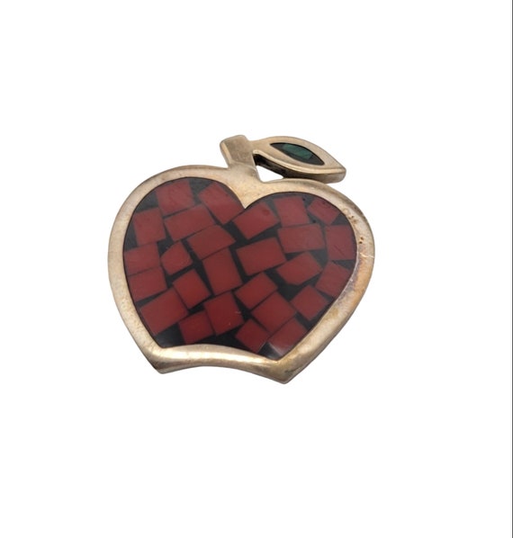 Mexico Sterling Silver Coral Stone Inlay Apple Br… - image 10