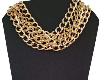 Vintage Givenchy Gold Tone Chain Five Strand Layered Necklace