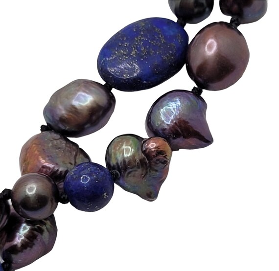 Rainbow Pearl Lapis Lazuli Necklace Sterling Silv… - image 5