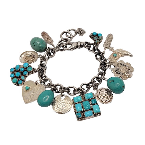 Sterling Silver Turquoise Charm Bracelet By Peyote Bird Designs