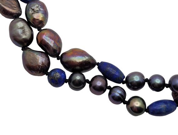 Rainbow Pearl Lapis Lazuli Necklace Sterling Silv… - image 4
