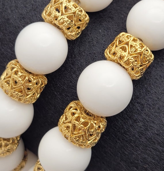 MONET Bracelet White Plastic Gold Filigree Double… - image 6