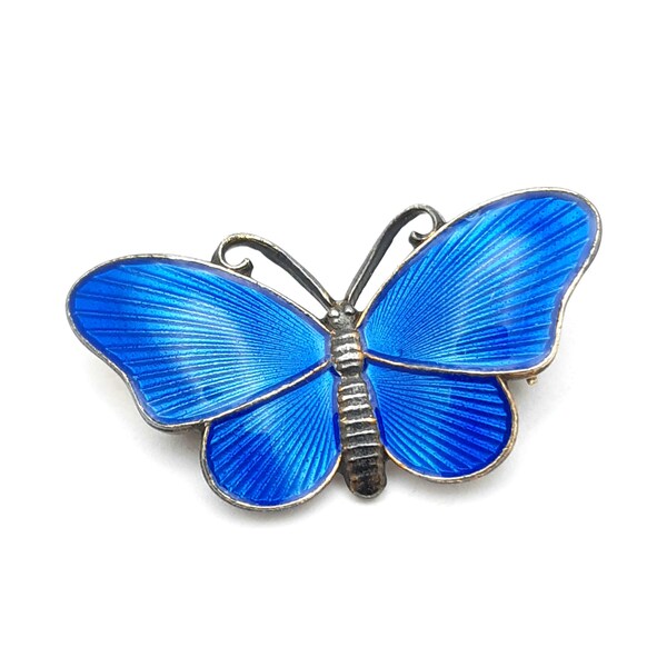 Ivar Holth Norway Vintage Sterling Silver Blue Enamel Butterfly Brooch