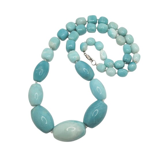 Aquamarine Blue Beryl Graduated Bead Necklace 925… - image 1
