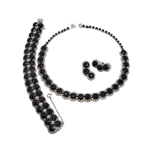 Kramer Of New York Rhodium Plated Black And Clear Rhinestone Set Parure