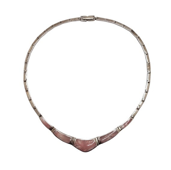 Sterling Silver Rose Quartz Inlay Necklace - image 1