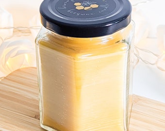 100% Beeswax Candle - Hypoallergenic - 7.5 oz Hexagon Glass Jar with Cotton Wick