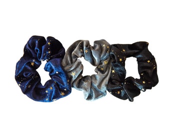 Celestial Star Scrunchies - Soft Velvet Scrunchies with Gold Stars