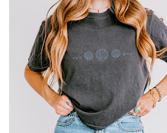 Coastal Vibes Womens T-shirt, Casual Beach Shirt, Summer Outfit, Seashell Shirt, Comfort Colors, 100% Cotton