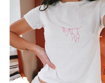 Bikini YTK Baby Tee, Bikini Tshirt, Shirt for Summer, 100% Cotton Tshirt, Trendy Girl Shirt, Crop Top, Pink Bikini