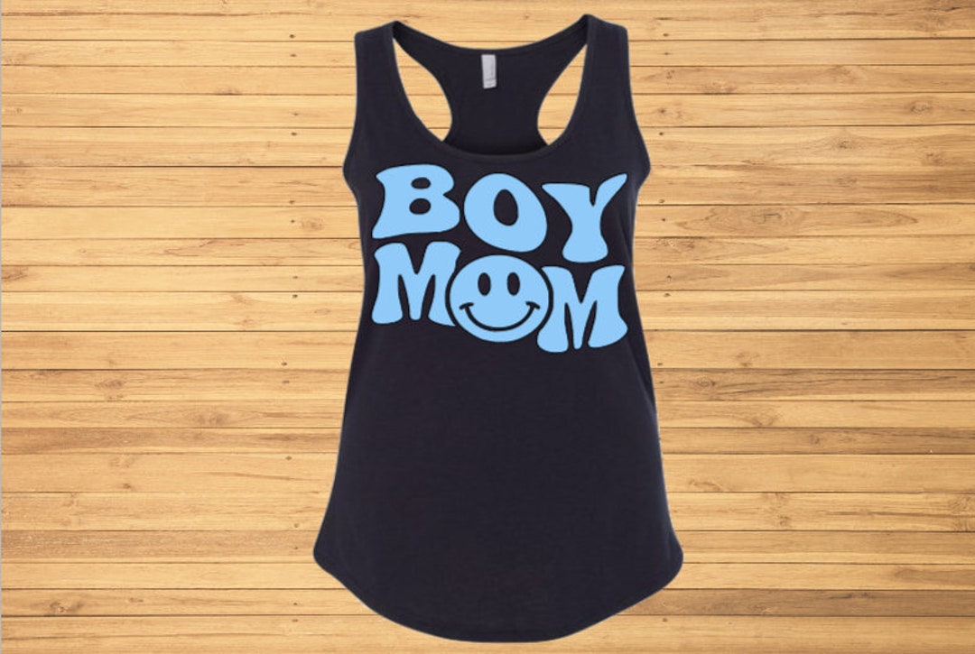 Boy Mom Tank Top Boy Mom With Smiley Face Vneck/long Sleeve Etsy