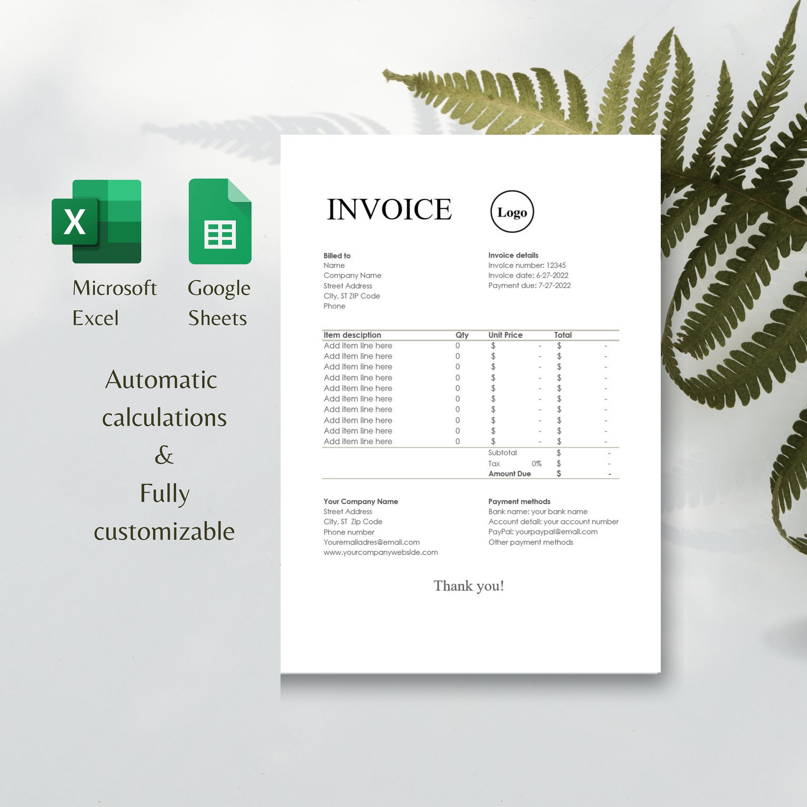Invoice Template Google Sheets Google Sheets Template Etsy