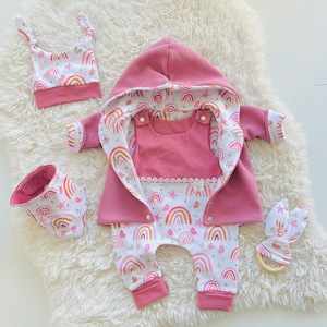 Romper Jacket Baby Girl Knotted Hat Scarf Rainbow & Butterflies