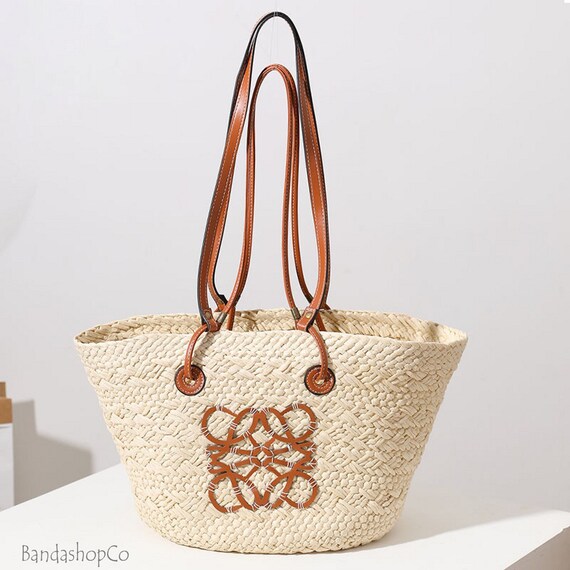 Large Straw Bag With Two Shoulder Strapsretro Classic Straw Etsy