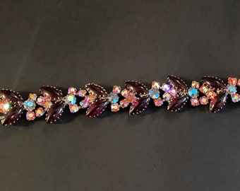 High End Ruby Molded Glass and Ruby AB Rhinestones Dog Tooth Setting Exquisite Vintage Bracelet!