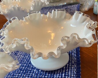 Fenton Silver Crest White Milk Glass Bowls, Bride&#39;s Basket and Pedestal Dishes