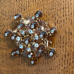 Gorgeous Signed WEISS Clear Amber Marquis Rhinestone and Faceted Crystal Amber Beads Topped with Clear Crystal Rhinestones Brooch image 1