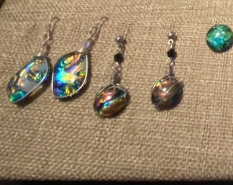 Beautiful Dichroic, Fire Polish and Art Glass Earrings