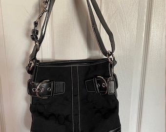 Vintage Coach Y2K 00s Black Signature East West Canvas & Leather