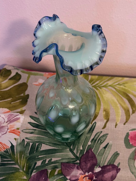 フェントン　オパールセント　ドット　花瓶 フェントン オパールセント コイン ドット花瓶、フェントン ブルー