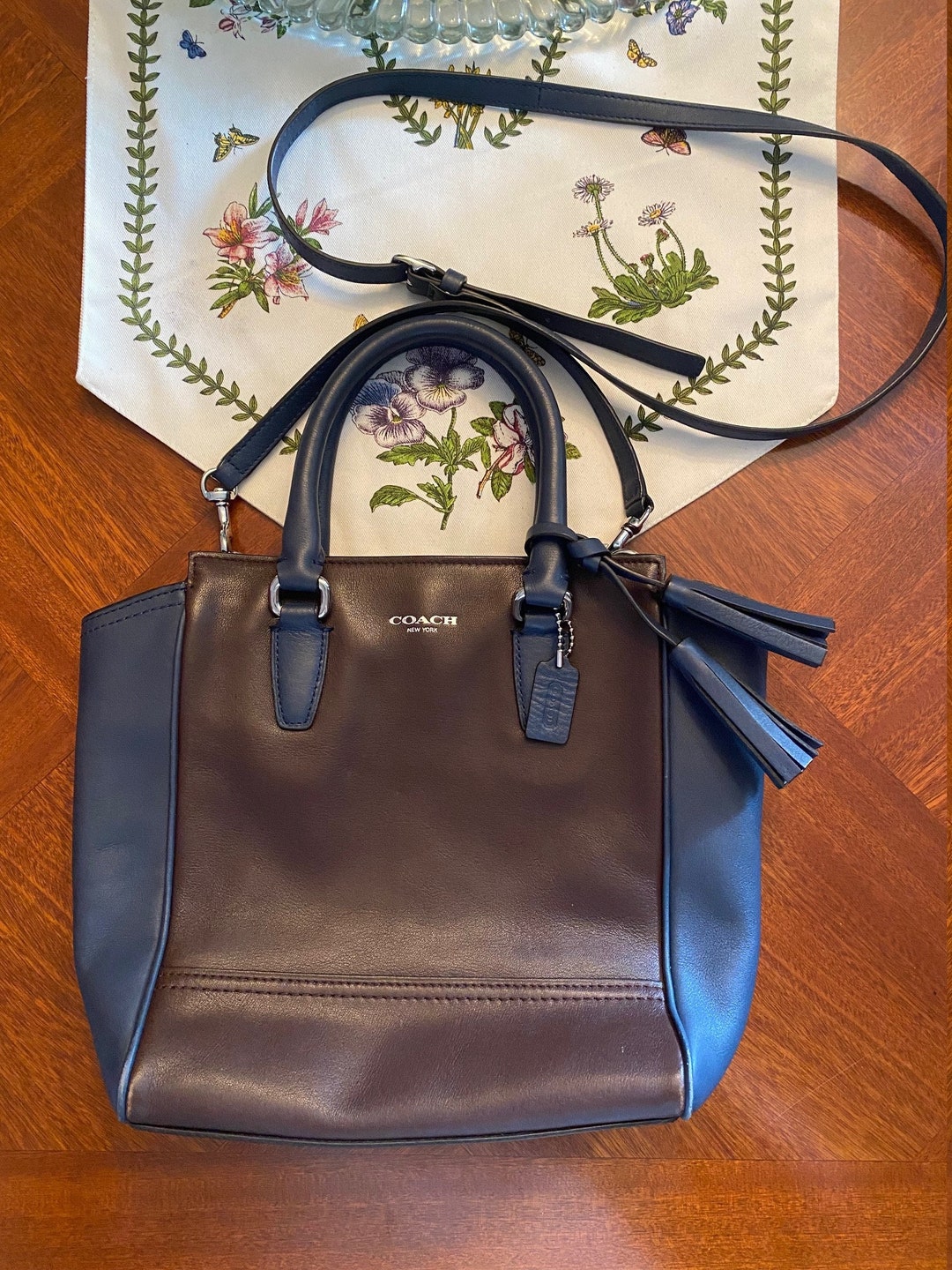 Vintage Coach Navy and Brown Crossbody Handbag/purse (legacy??) - Etsy