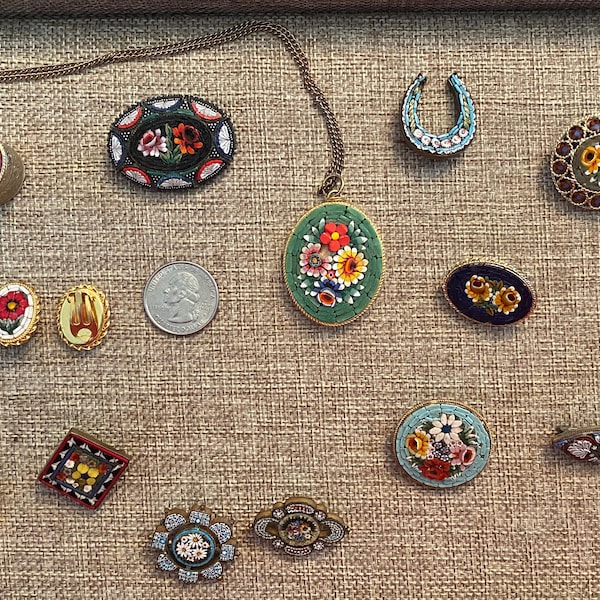 Vintage Italian Millefiori Micromosaic Necklace and Brooches