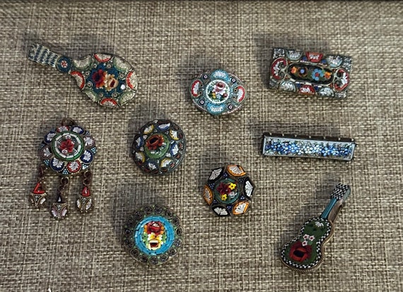 Antique and Vintage Italian Millefiori Micromosaic Brooches and Pendant