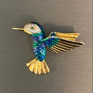 Enamel and Rhinestone Hummingbird Brooch
