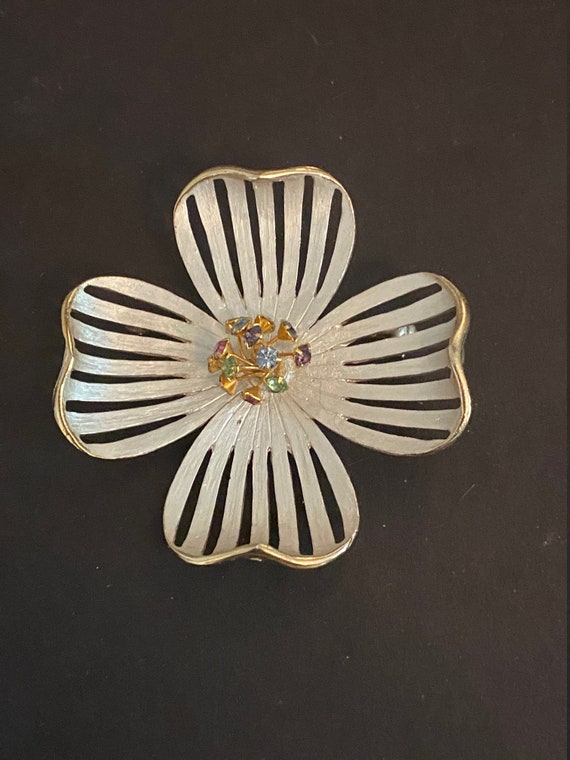 1960s Rhinestone Burst Floral Brooch