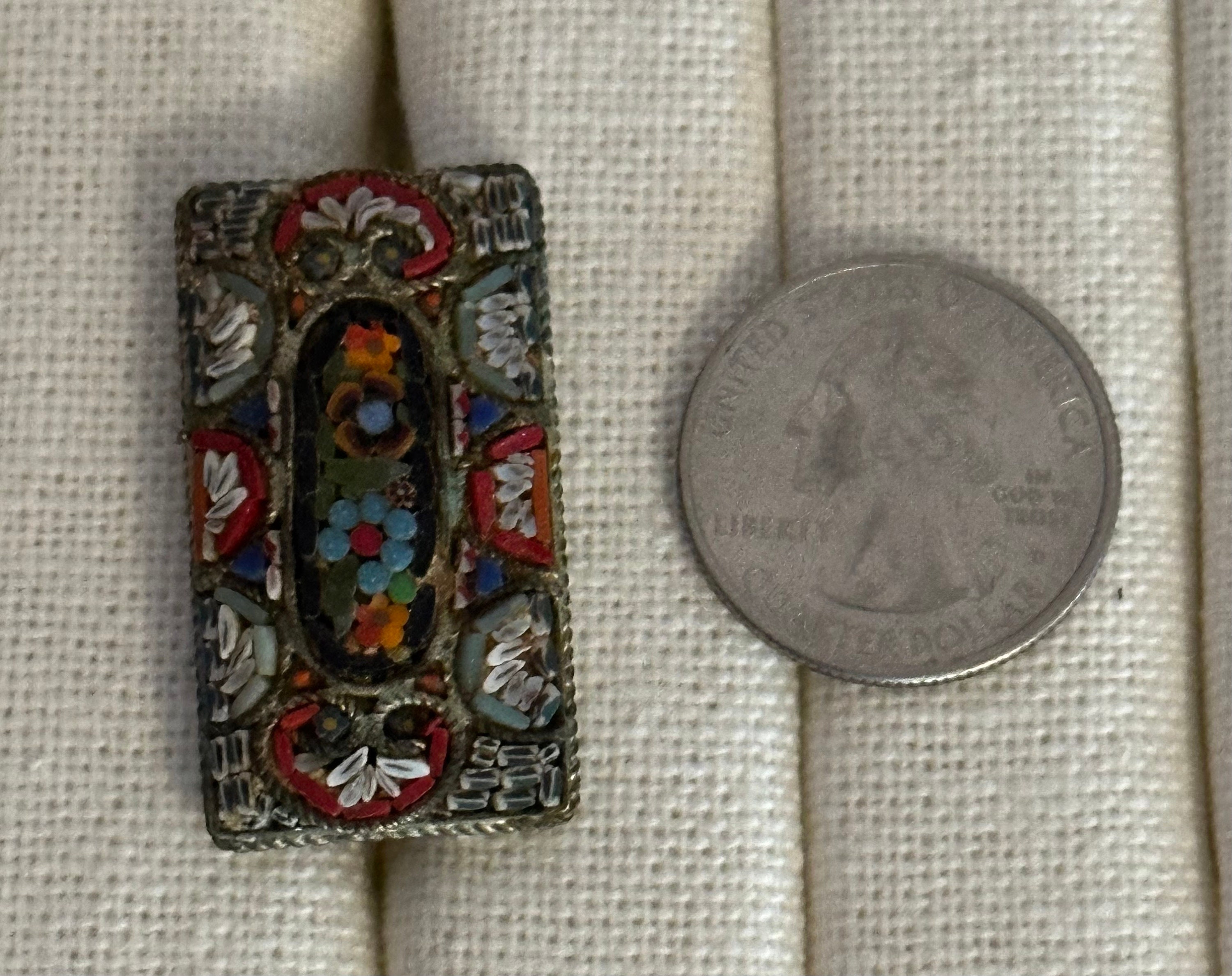 Broche Vintage Aux Chardons Avec Cabochon Millefiori – Métal Argenté, Occasion