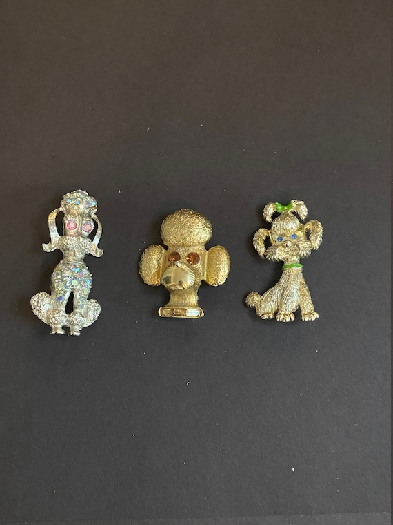 Three 1960s Vintage Poodle Brooches,- unsigned,si… - image 1