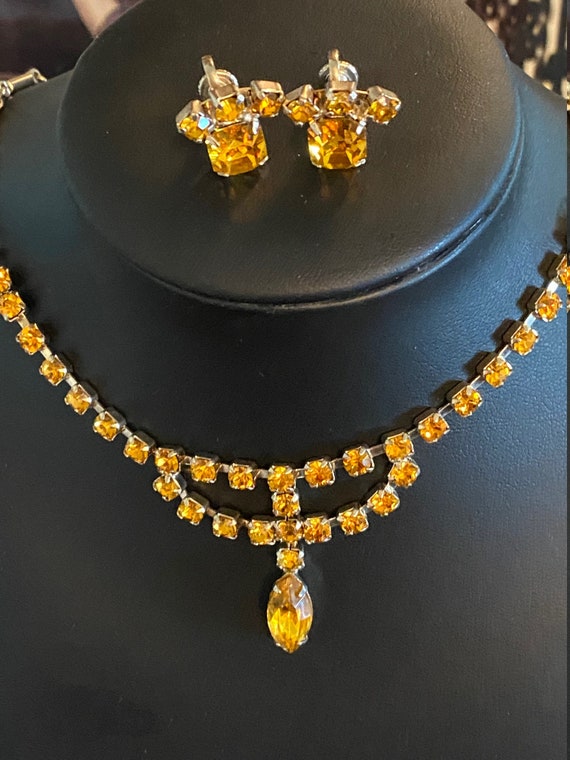 Amber Rhinestone Marquis Necklace with 2 Sets of … - image 2