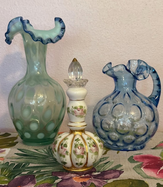 フェントン　オパールセント　コインドット　花瓶 フェントン オパールセント コイン ドット花瓶、フェントン ブルー