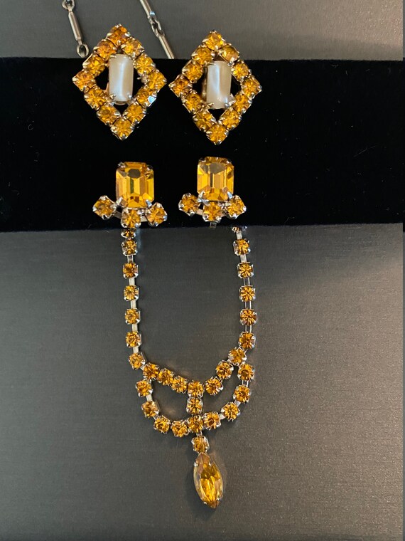 Amber Rhinestone Marquis Necklace with 2 Sets of … - image 6