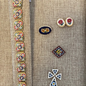 Vintage and Antique Italian Millefiori Micromosaic Brooches, Cross Pendant, Bracelet and Earrings