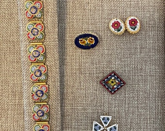 Vintage and Antique Italian Millefiori Micromosaic Brooches, Cross Pendant, Bracelet and Earrings